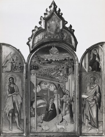 Anonimo — Pseudo Pellegrino di Mariano - sec. XV - Adorazione dei pastori; San Giovanni Battista; San Bartolomeo; Angelo annunciante; Giudizio Universale; Maria Vergine annunciata — insieme